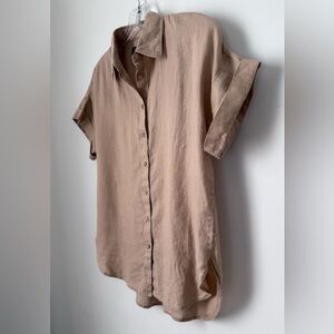 Ralph Lauren Casual Short-Sleeve Button-Down Shirt in Tan Linen XS